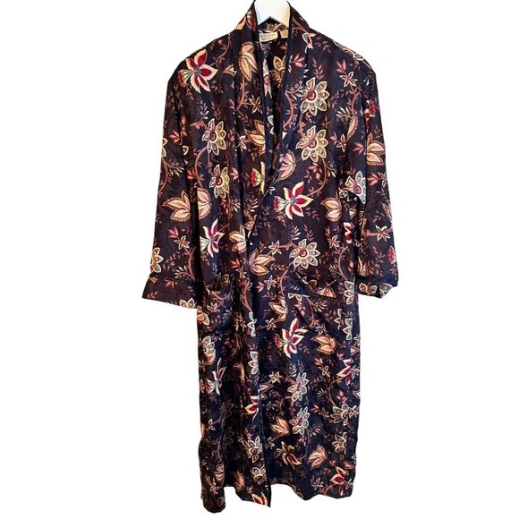 Victoria's Secret Gold Label Floral Navy Robe P/S Petite Women Tie Closure - Picture 1 of 6